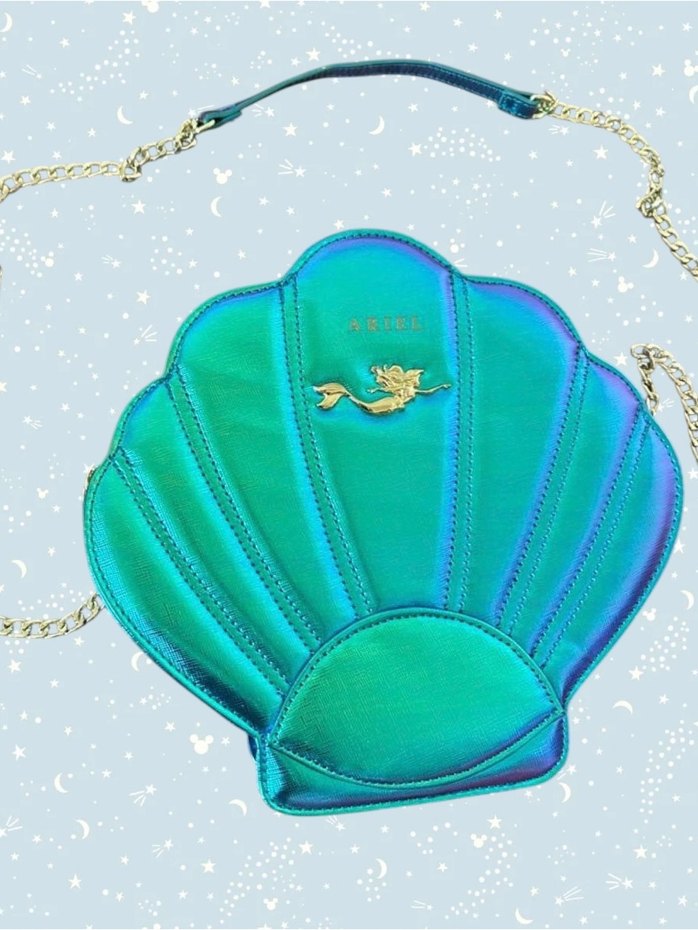 Rare and Hard to Find Disney Lounegfly Ariel Iridescent Teal Shell Crossbody Bag